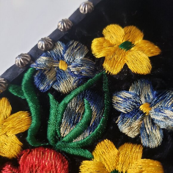 Floral Red Green Bohemian Boho Embroidered Lined Vest with metal stud buttons - Picture 5 of 14